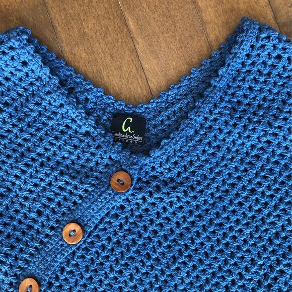 Carolina•Arce•Seifert knit shawl blue vintage looking - Picture 9 of 12